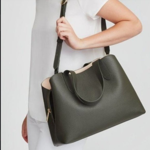 LIKE NEW Cuyana Zippered Satchelin Forest Green - Pebbled Leather